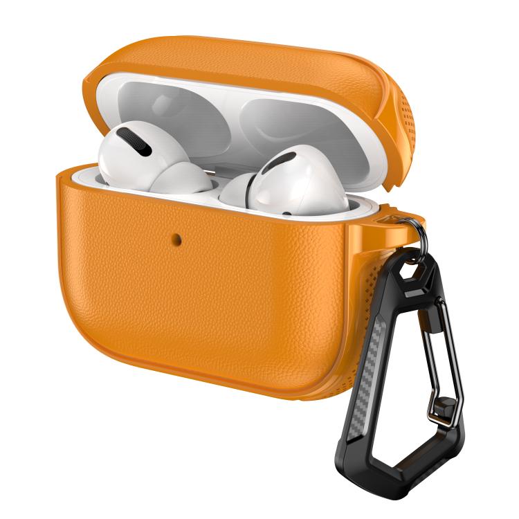 Custodia protettiva per auricolari con design a due scomparti e texture in similpelle vegana, dotata di gancio in metallo., For AirPods Pro 3, For AirPods Pro 2 / AirPods Pro
