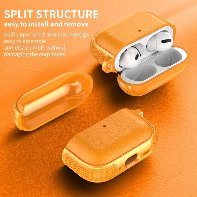 Custodia protettiva per auricolari con design a due scomparti e texture in similpelle vegana, dotata di gancio in metallo., For AirPods Pro 3, For AirPods Pro 2 / AirPods Pro