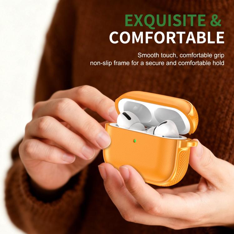 Custodia protettiva per auricolari con design a due scomparti e texture in similpelle vegana, dotata di gancio in metallo., For AirPods Pro 3, For AirPods Pro 2 / AirPods Pro