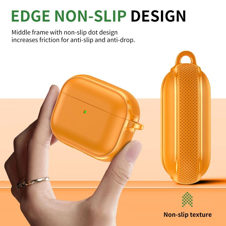 Custodia protettiva per auricolari con design a due scomparti e texture in similpelle vegana, dotata di gancio in metallo., For AirPods Pro 3, For AirPods Pro 2 / AirPods Pro
