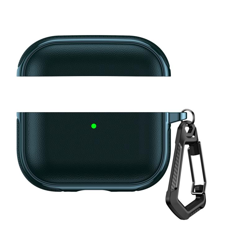 Custodia protettiva per auricolari con design a due scomparti e texture in similpelle vegana, dotata di gancio in metallo., For AirPods Pro 3, For AirPods Pro 2 / AirPods Pro