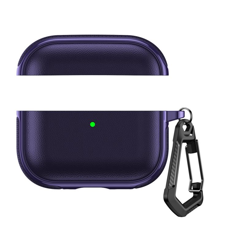 Custodia protettiva per auricolari con design a due scomparti e texture in similpelle vegana, dotata di gancio in metallo., For AirPods Pro 3, For AirPods Pro 2 / AirPods Pro