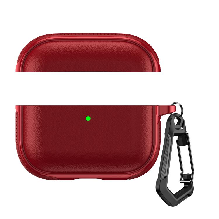 Custodia protettiva per auricolari con design a due scomparti e texture in similpelle vegana, dotata di gancio in metallo., For AirPods Pro 3, For AirPods Pro 2 / AirPods Pro