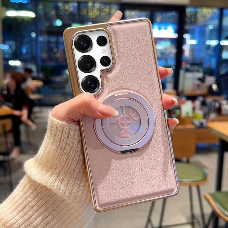 Custodia magnetica per telefono in ecopelle galvanizzata con supporto girevole a 360 gradi e fissaggio laterale a ingranaggi., For Samsung Galaxy S26+ 5G, For Samsung Galaxy S26 Ultra 5G, For Samsung Galaxy S26 5G, For Samsung Galaxy S25 5G            ...