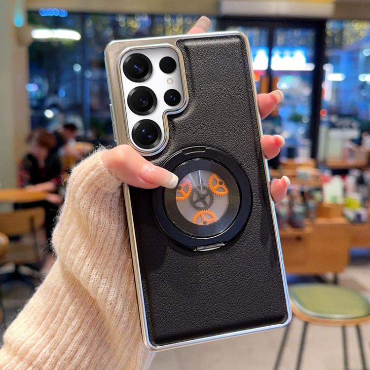 Custodia magnetica per telefono in ecopelle galvanizzata con supporto girevole a 360 gradi e fissaggio laterale a ingranaggi., For Samsung Galaxy S26+ 5G, For Samsung Galaxy S26 Ultra 5G, For Samsung Galaxy S26 5G, For Samsung Galaxy S25 5G            ...