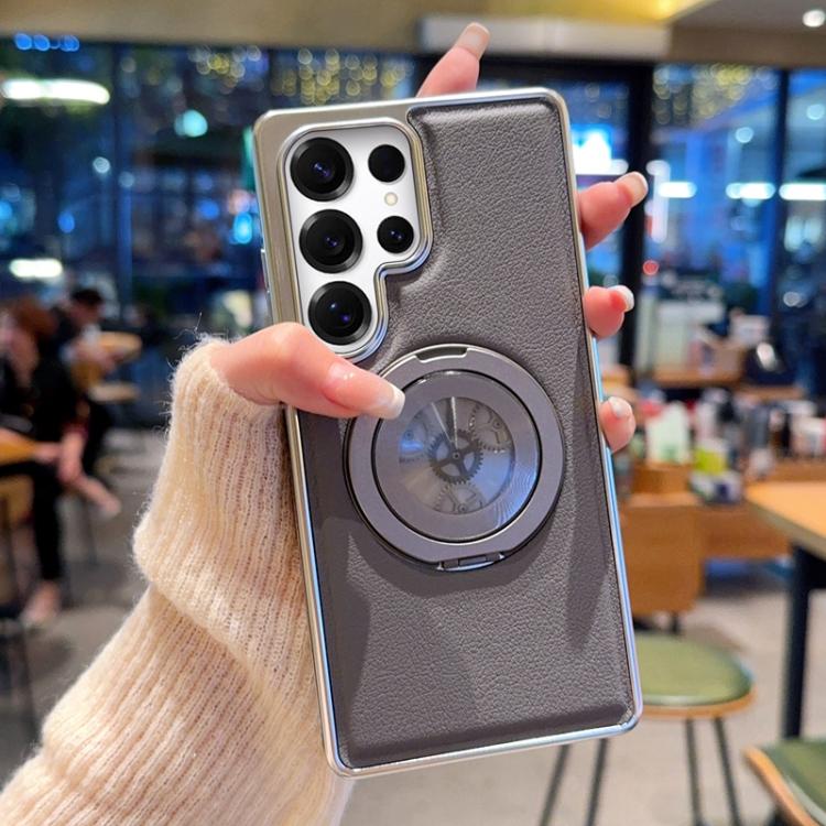 Custodia magnetica per telefono in ecopelle galvanizzata con supporto girevole a 360 gradi e fissaggio laterale a ingranaggi., For Samsung Galaxy S26+ 5G, For Samsung Galaxy S26 Ultra 5G, For Samsung Galaxy S26 5G, For Samsung Galaxy S25 5G            ...