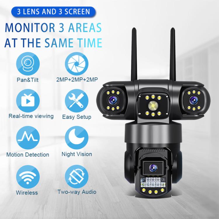 Telecamera di sorveglianza wireless WiFi V380 3MP HD panoramica a 360 gradi con tripla lente., EU Plug, US Plug