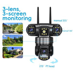 Telecamera di sorveglianza wireless WiFi V380 3MP HD panoramica a 360 gradi con tripla lente., EU Plug, US Plug