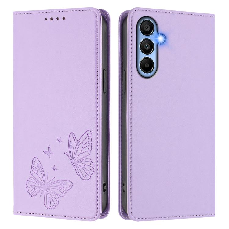 Robusta custodia per telefono in ecopelle con doppia protezione RFID a farfalla e magnete., For Galaxy A15 4G / 5G, For Galaxy A55 5G