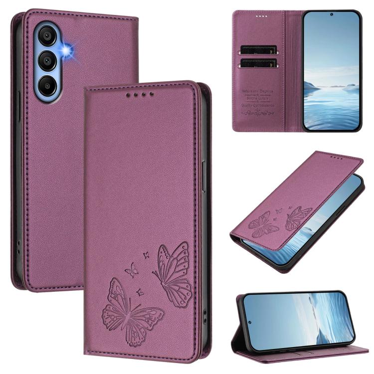 Robusta custodia per telefono in ecopelle con doppia protezione RFID a farfalla e magnete., For Galaxy A15 4G / 5G, For Galaxy A55 5G