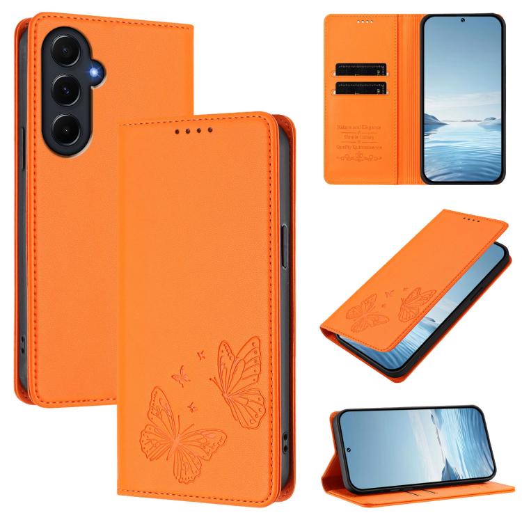 Robusta custodia per telefono in ecopelle con doppia protezione RFID a farfalla e magnete., For Galaxy A15 4G / 5G, For Galaxy A55 5G