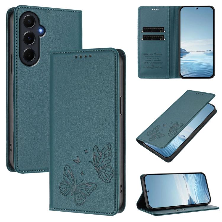 Robusta custodia per telefono in ecopelle con doppia protezione RFID a farfalla e magnete., For Galaxy A15 4G / 5G, For Galaxy A55 5G