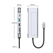 Hub 8 in 1 con porte USB-C per SSD M.2, box esterno HDTV, 2 porte USB 3.2 con audio, PD e lettore di schede SD/TF., 8 in 1 with USB 3.2 + USB 3.2
