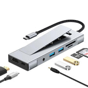 Hub 8 in 1 con porte USB-C per SSD M.2, box esterno HDTV, 2 porte USB 3.2 con audio, PD e lettore di schede SD/TF., 8 in 1 with USB 3.2 + USB 3.2