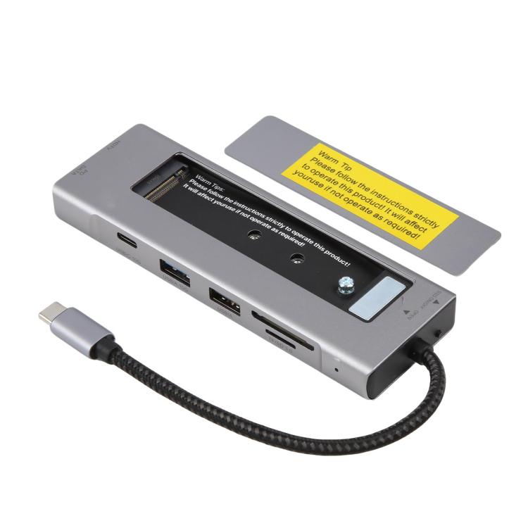 Hub 8 in 1 con interfaccia USB-C per SSD M.2, HDTV, USB 3.2, USB 2.0, PD e lettore di schede SD/TF., 8 in 1 with USB 3.2 + USB 2.0