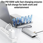 Hub 8 in 1 con interfaccia USB-C per SSD M.2, HDTV, USB 3.2, USB 2.0, PD e lettore di schede SD/TF., 8 in 1 with USB 3.2 + USB 2.0