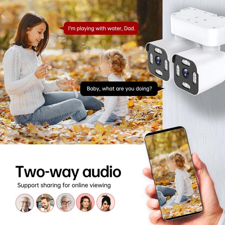Telecamera WiFi a doppia lente da 3 MP con doppia funzione panoramica, inclinazione e rotazione., EU Plug, US Plug