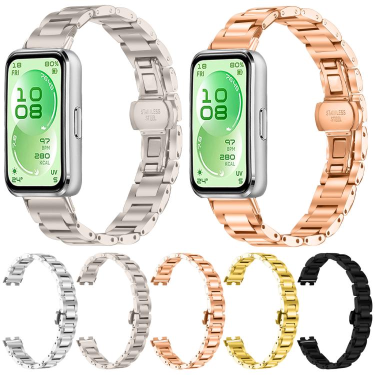 Cinturino per orologio sottile in acciaio inossidabile con fibbia a farfalla in metallo., For Huawei Band 11 / Band 11 Pro
