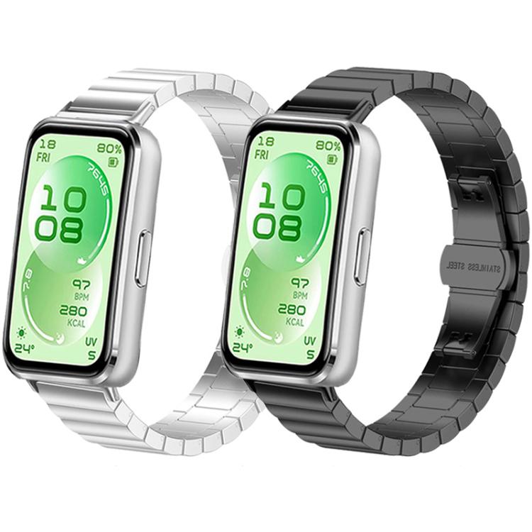 Cinturino per orologio in acciaio inossidabile con fibbia a farfalla e perline singole, For Huawei Band 11 / Band 11 Pro