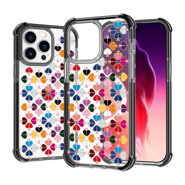 Custodia magnetica per telefono in acrilico antiurto con motivo a cuore a quattro angoli, For iPhone 15 Pro Max, For iPhone 15 Pro