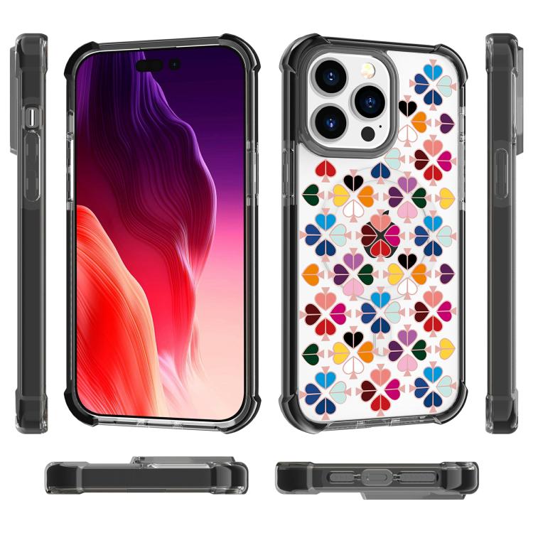 Custodia magnetica per telefono in acrilico antiurto con motivo a cuore a quattro angoli, For iPhone 15 Pro Max, For iPhone 15 Pro