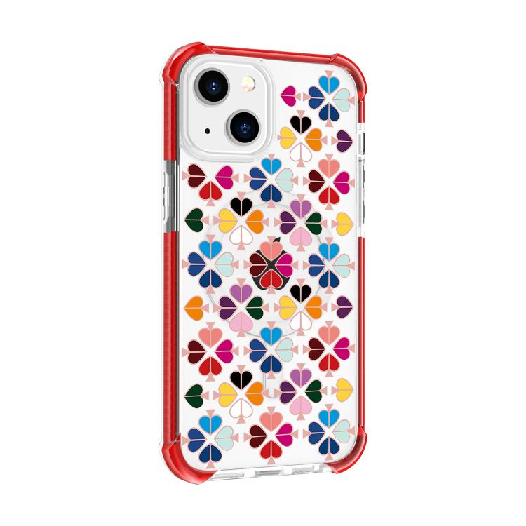 Custodia magnetica per telefono in acrilico antiurto con motivo a cuore a quattro angoli, For iPhone 15 Plus, For iPhone 15