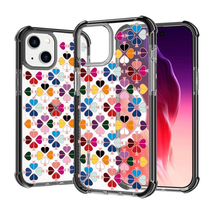 Custodia magnetica per telefono in acrilico antiurto con motivo a cuore a quattro angoli, For iPhone 14 Plus, For iPhone 14