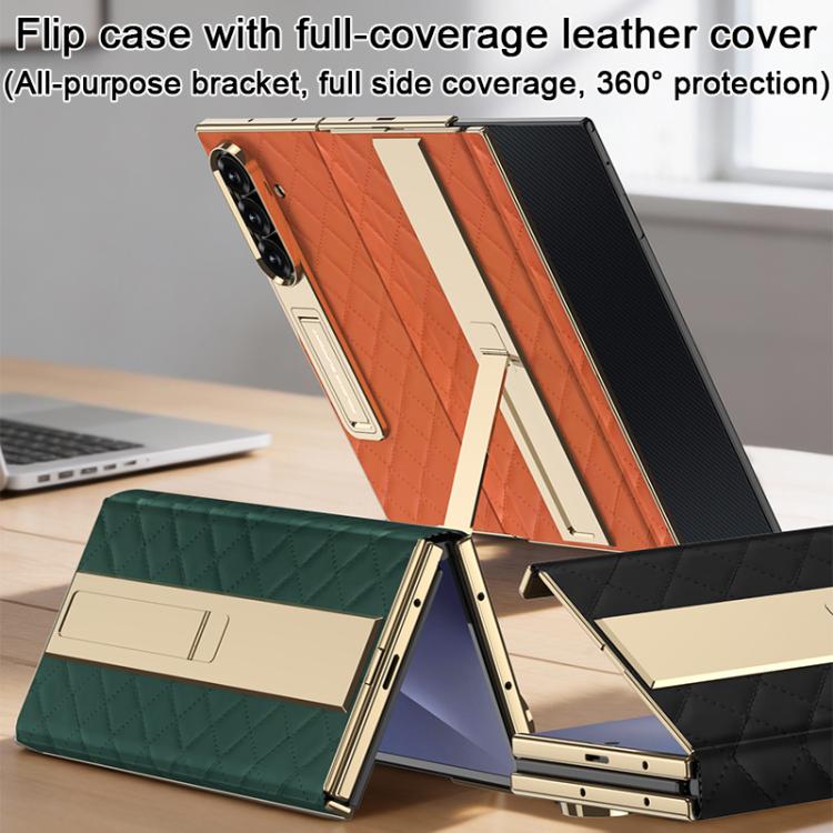 Custodia a libro GKK con motivo a rombi integrato e copertura completa, completa di supporto., For Samsung Galaxy Z TriFold