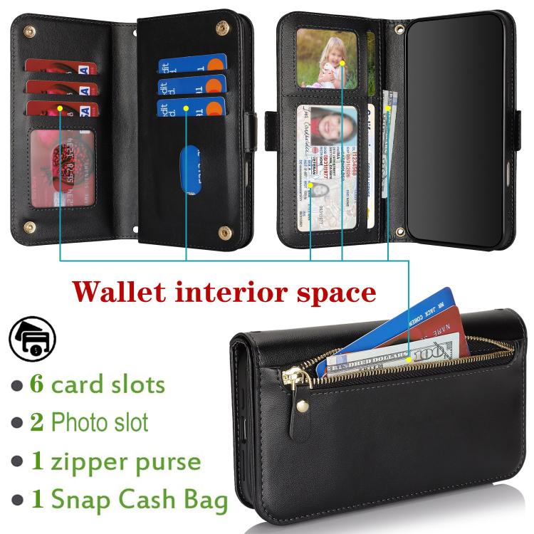 Borsa a tracolla con cerniera frontale, portafoglio multi-carta, custodia per telefono in pelle vegana, For iPhone 17 Pro Max, For iPhone 17 Pro, For iPhone 17, For iPhone Air