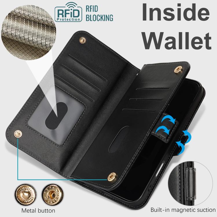 Borsa a tracolla con cerniera frontale, portafoglio multi-carta, custodia per telefono in pelle vegana, For iPhone 17 Pro Max, For iPhone 17 Pro, For iPhone 17, For iPhone Air
