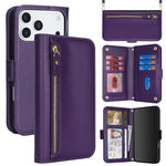 Borsa a tracolla con cerniera frontale, portafoglio multi-carta, custodia per telefono in pelle vegana, For iPhone 17 Pro Max, For iPhone 17 Pro, For iPhone 17, For iPhone Air
