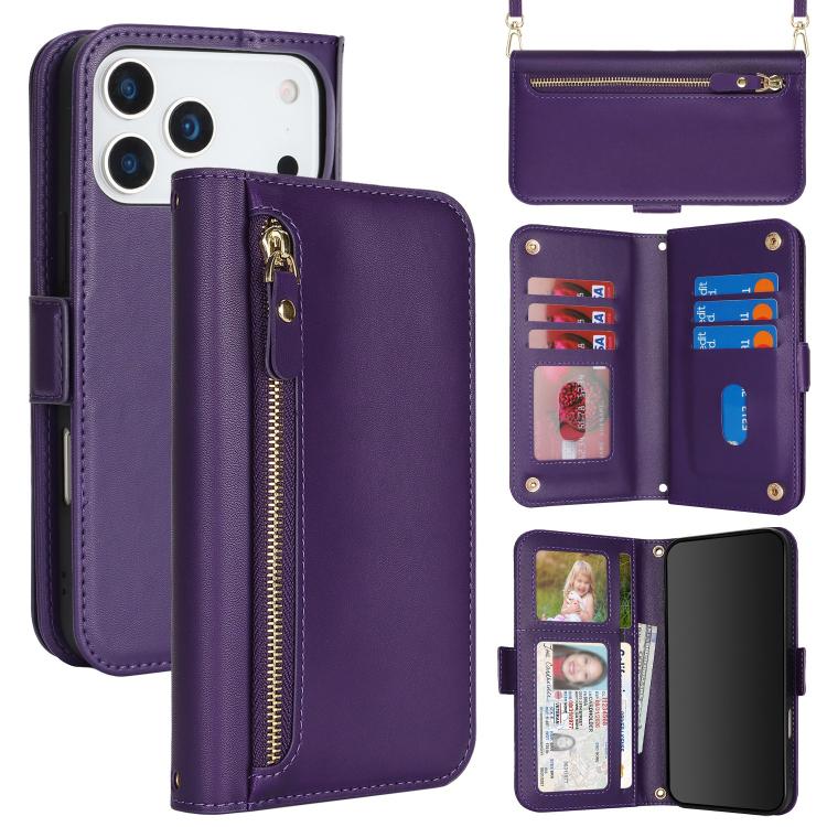 Borsa a tracolla con cerniera frontale, portafoglio multi-carta, custodia per telefono in pelle vegana, For iPhone 17 Pro Max, For iPhone 17 Pro, For iPhone 17, For iPhone Air