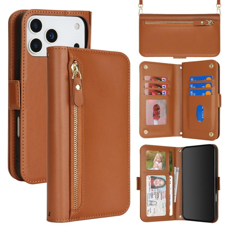 Borsa a tracolla con cerniera frontale, portafoglio multi-carta, custodia per telefono in pelle vegana, For iPhone 17 Pro Max, For iPhone 17 Pro, For iPhone 17, For iPhone Air