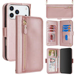 Borsa a tracolla con cerniera frontale, portafoglio multi-carta, custodia per telefono in pelle vegana, For iPhone 17 Pro Max, For iPhone 17 Pro, For iPhone 17, For iPhone Air