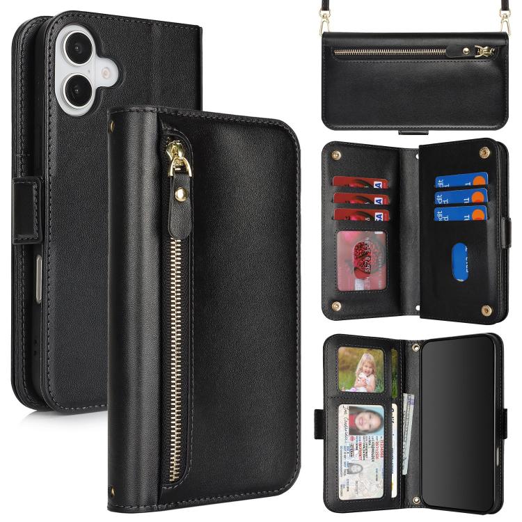 Borsa a tracolla con cerniera frontale, portafoglio multi-carta, custodia per telefono in pelle vegana, For iPhone 17 Pro Max, For iPhone 17 Pro, For iPhone 17, For iPhone Air