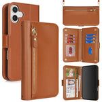 Borsa a tracolla con cerniera frontale, portafoglio multi-carta, custodia per telefono in pelle vegana, For iPhone 17 Pro Max, For iPhone 17 Pro, For iPhone 17, For iPhone Air