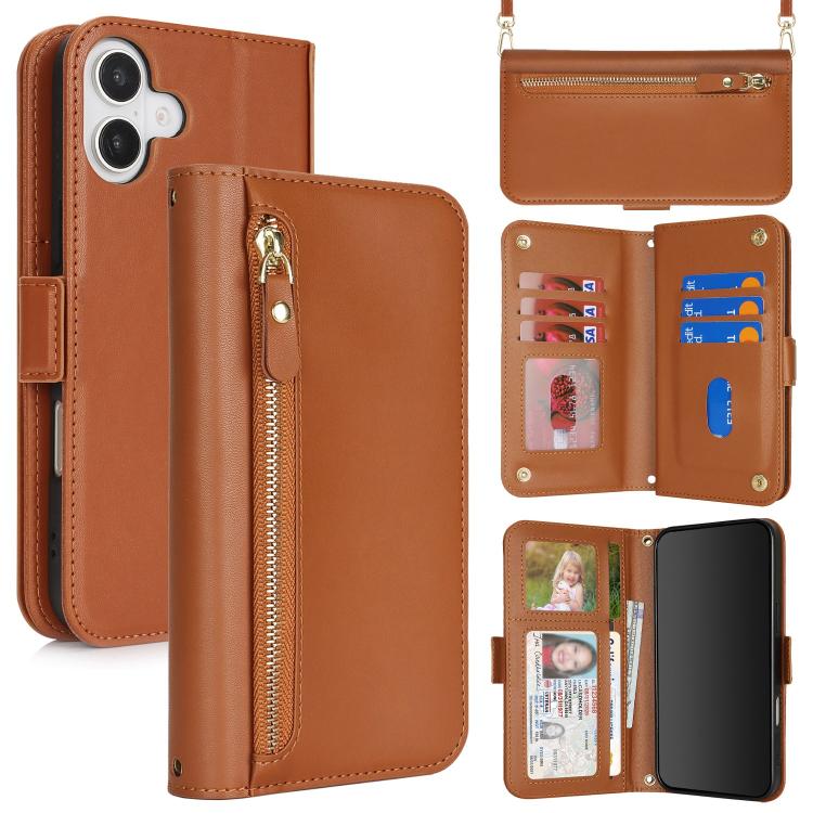 Borsa a tracolla con cerniera frontale, portafoglio multi-carta, custodia per telefono in pelle vegana, For iPhone 17 Pro Max, For iPhone 17 Pro, For iPhone 17, For iPhone Air
