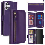 Borsa a tracolla con cerniera frontale, portafoglio multi-carta, custodia per telefono in pelle vegana, For iPhone 17 Pro Max, For iPhone 17 Pro, For iPhone 17, For iPhone Air