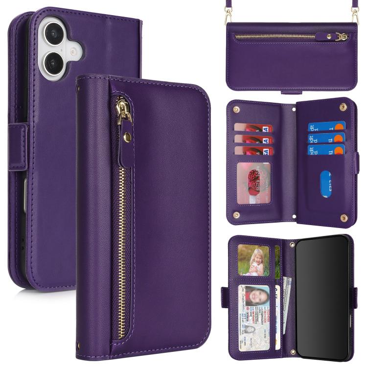 Borsa a tracolla con cerniera frontale, portafoglio multi-carta, custodia per telefono in pelle vegana, For iPhone 17 Pro Max, For iPhone 17 Pro, For iPhone 17, For iPhone Air