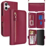 Borsa a tracolla con cerniera frontale, portafoglio multi-carta, custodia per telefono in pelle vegana, For iPhone 17 Pro Max, For iPhone 17 Pro, For iPhone 17, For iPhone Air