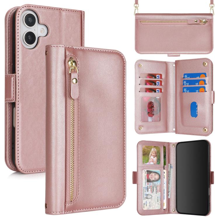 Borsa a tracolla con cerniera frontale, portafoglio multi-carta, custodia per telefono in pelle vegana, For iPhone 17 Pro Max, For iPhone 17 Pro, For iPhone 17, For iPhone Air