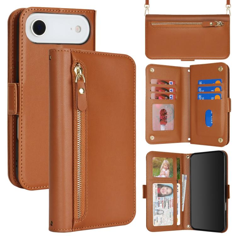 Borsa a tracolla con cerniera frontale, portafoglio multi-carta, custodia per telefono in pelle vegana, For iPhone 17 Pro Max, For iPhone 17 Pro, For iPhone 17, For iPhone Air