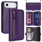 Borsa a tracolla con cerniera frontale, portafoglio multi-carta, custodia per telefono in pelle vegana, For iPhone 17 Pro Max, For iPhone 17 Pro, For iPhone 17, For iPhone Air