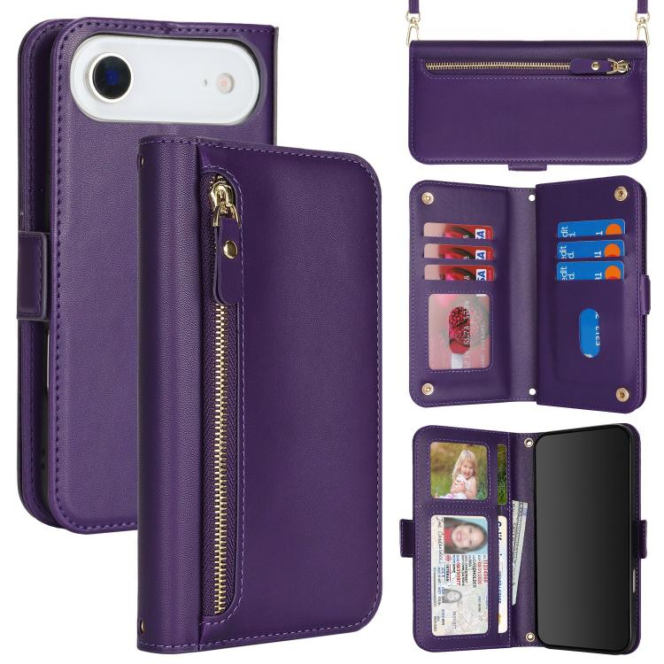 Borsa a tracolla con cerniera frontale, portafoglio multi-carta, custodia per telefono in pelle vegana, For iPhone 17 Pro Max, For iPhone 17 Pro, For iPhone 17, For iPhone Air