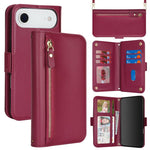 Borsa a tracolla con cerniera frontale, portafoglio multi-carta, custodia per telefono in pelle vegana, For iPhone 17 Pro Max, For iPhone 17 Pro, For iPhone 17, For iPhone Air