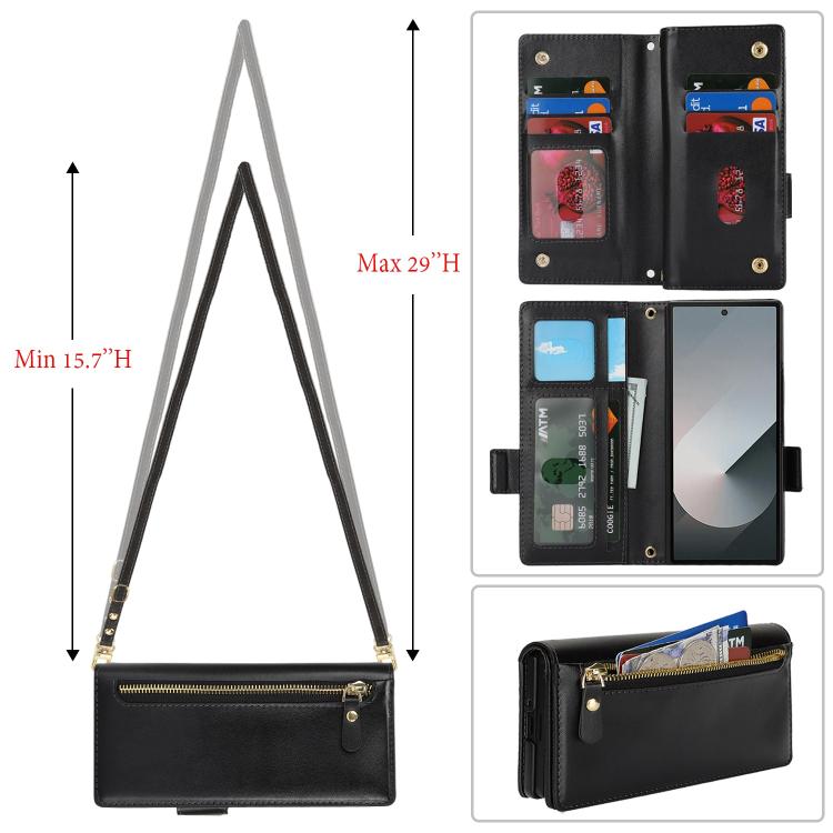 Borsa a tracolla con cerniera frontale, portafoglio multi-carta, custodia per telefono in pelle vegana, For Samsung Galaxy Z Fold6, For Samsung Galaxy Z Fold5