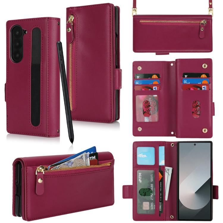 Borsa a tracolla con cerniera frontale, portafoglio multi-carta, custodia per telefono in pelle vegana, For Samsung Galaxy Z Fold6, For Samsung Galaxy Z Fold5