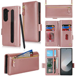Borsa a tracolla con cerniera frontale, portafoglio multi-carta, custodia per telefono in pelle vegana, For Samsung Galaxy Z Fold6, For Samsung Galaxy Z Fold5