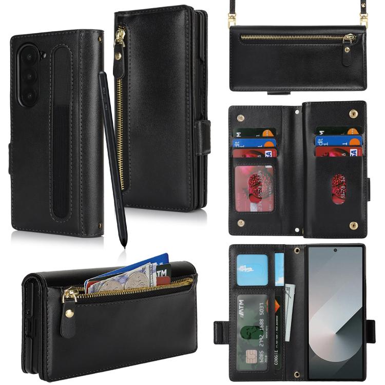 Borsa a tracolla con cerniera frontale, portafoglio multi-carta, custodia per telefono in pelle vegana, For Samsung Galaxy Z Fold6, For Samsung Galaxy Z Fold5