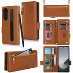 Borsa a tracolla con cerniera frontale, portafoglio multi-carta, custodia per telefono in pelle vegana, For Samsung Galaxy Z Fold6, For Samsung Galaxy Z Fold5